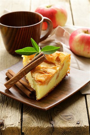 simsearch:400-04370315,k - piece of homemade apple pie with cinnamon on a wooden table Stock Photo - Budget Royalty-Free & Subscription, Code: 400-06927681