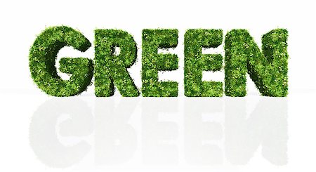 simsearch:400-05730088,k - a frontal view of the three dimensional word "green" is covered by grass and flowers, on a white background Stock Photo - Budget Royalty-Free & Subscription, Code: 400-06928465