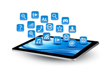 Blue application icons in a tablet. Vector. Stock Photo - Budget Royalty-Free & Subscription, Code: 400-06928905