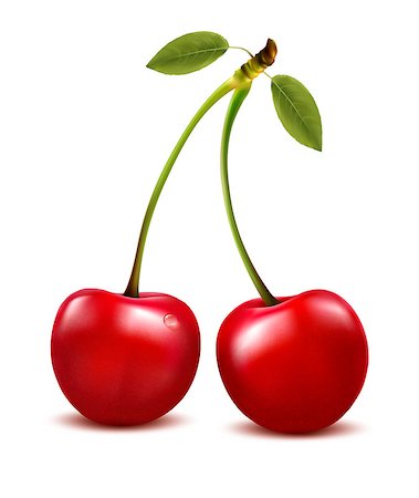 Two red cherry berries with leaf. Vector. Stock Photo - Budget Royalty-Free & Subscription, Code: 400-06928924