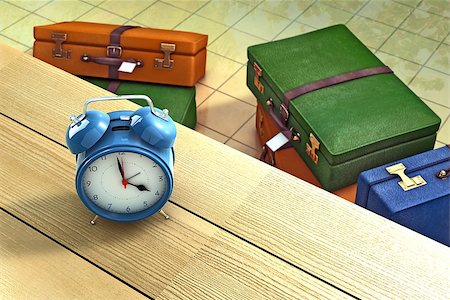 suitcase old - Alarm clock on a table with suitcases as background Stock Photo - Budget Royalty-Free & Subscription, Code: 400-06920443