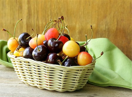 simsearch:400-07096505,k - ripe berries cherries in a wicker basket Stock Photo - Budget Royalty-Free & Subscription, Code: 400-06921666