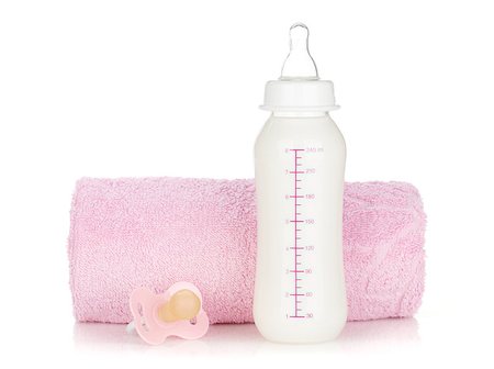 simsearch:400-06751007,k - Baby bottle, pacifier and towel. Isolated on white background Stock Photo - Budget Royalty-Free & Subscription, Code: 400-06922293