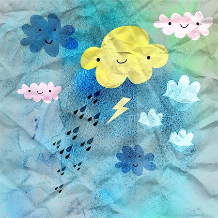 simsearch:400-06924834,k - funny colored clouds and rain on a blue background crumpled paper Stock Photo - Budget Royalty-Free & Subscription, Code: 400-06922475