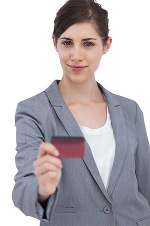 simsearch:400-06858518,k - Businesswoman on white background  holding credit card Stock Photo - Budget Royalty-Free & Subscription, Code: 400-06931978
