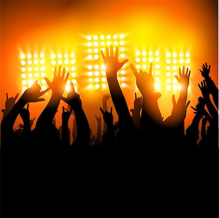 stage light and audience - Hands in The Air - fans at a concert. Vector illustration Stock Photo - Budget Royalty-Free & Subscription, Code: 400-06944549