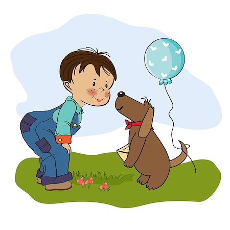 little boy and his dog, birthday card in vector format Stock Photo - Budget Royalty-Free & Subscription, Code: 400-06944794