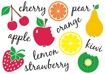 Set of different fruit kinds with their names Stock Photo - Budget Royalty-Free & Subscription, Code: 400-06944866