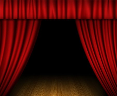 Red open curtain on wooden stage Stock Photo - Budget Royalty-Free & Subscription, Code: 400-06944951