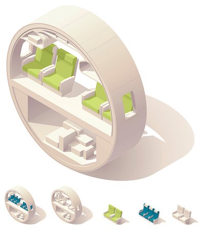 Vector isometric airliner cabin cross-section image showing passenger seats and baggage section Stock Photo - Budget Royalty-Free & Subscription, Code: 400-06947448