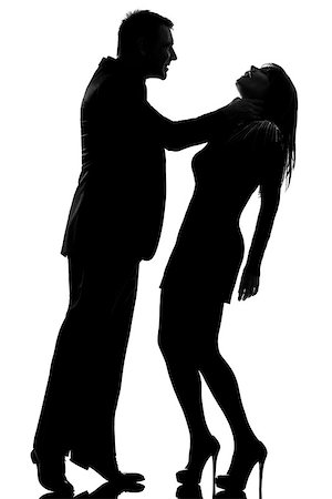 strangle - one caucasian couple man strangulate woman expressing domestic violence in studio silhouette isolated on white background Stock Photo - Budget Royalty-Free & Subscription, Code: 400-06948986