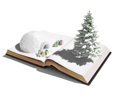 igloo with  christmas gifts on the open book. 3d concept Stock Photo - Budget Royalty-Free & Subscription, Code: 400-06954565