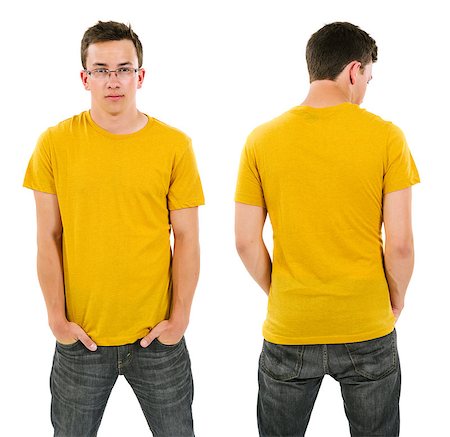 sumners (artist) - Photo of a male in his late teens posing with a blank yellow shirt.  Front and back views ready for your artwork or designs. Stock Photo - Budget Royalty-Free & Subscription, Code: 400-06951108