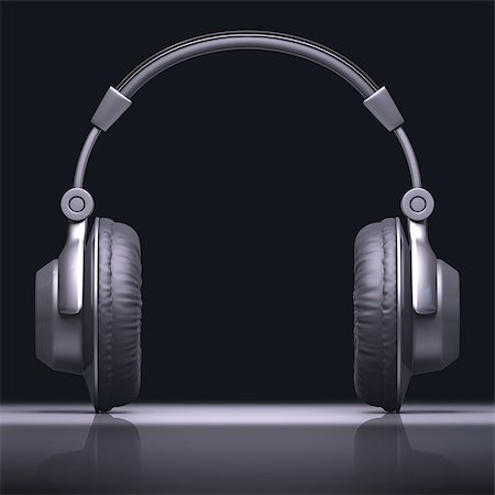 disc jockey radio - Headphone with reflection in desk. Your text in the center. Stock Photo - Budget Royalty-Free & Subscription, Code: 400-06951433