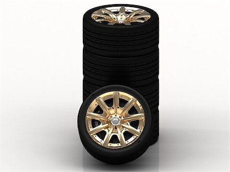 simsearch:400-03927951,k - Black wheels with golden disks on white background Stock Photo - Budget Royalty-Free & Subscription, Code: 400-06951441