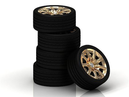 simsearch:400-03927951,k - Five black wheels with gold discs stacked Stock Photo - Budget Royalty-Free & Subscription, Code: 400-06951442