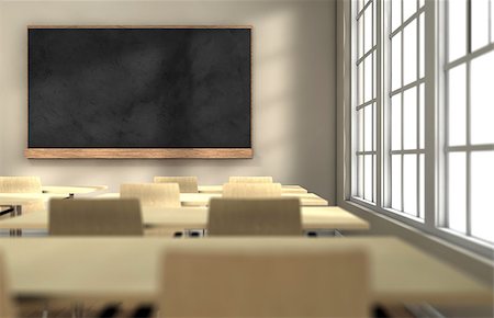 Classroom with desks and blackboard with focus on the blackboard Stock Photo - Budget Royalty-Free & Subscription, Code: 400-06951789