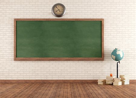 Empty vintage classroom with green blackboard against brick wall - rendering Stock Photo - Budget Royalty-Free & Subscription, Code: 400-06952893