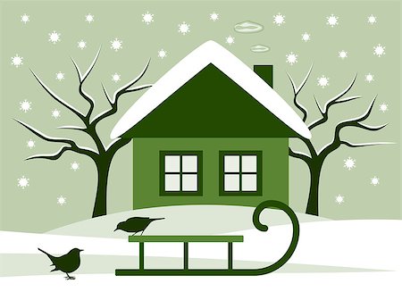 vector sledge and birds in snowy garden, Adobe Illustrator 8 format Stock Photo - Budget Royalty-Free & Subscription, Code: 400-06953948