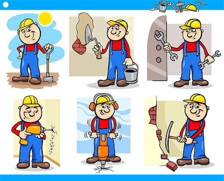 Cartoon Illustration of Funny Manual Workers or Workmen at Work Characters Set Stock Photo - Budget Royalty-Free & Subscription, Code: 400-07034089