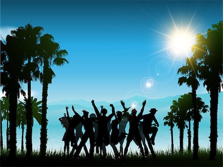 simsearch:400-04389591,k - Silhouettes of people dancing in a tropical landscape Stock Photo - Budget Royalty-Free & Subscription, Code: 400-07034322