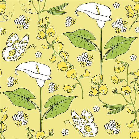 simsearch:400-07049687,k - Vector illustration of seamless pattern with calla flowers.Floral background Stock Photo - Budget Royalty-Free & Subscription, Code: 400-07034634