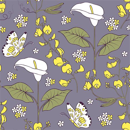 simsearch:400-07049687,k - Vector illustration of seamless pattern with calla flowers.Floral background Stock Photo - Budget Royalty-Free & Subscription, Code: 400-07034635