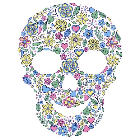 signs for mexicans - Vector illustration of abstract floral skull isolated on white background. Photographie de stock - Aubaine LD & Abonnement, Code: 400-07034641