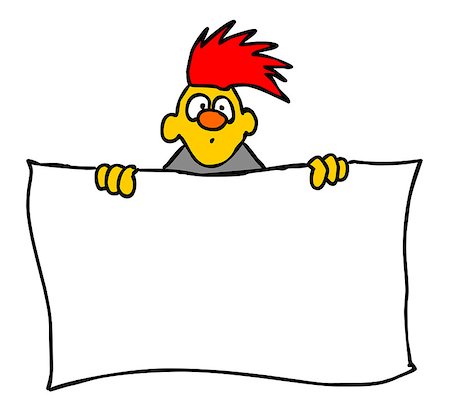 red mohawk - cartoon character punk with blank white sign - sketchy illustration Photographie de stock - Aubaine LD & Abonnement, Code: 400-07035031