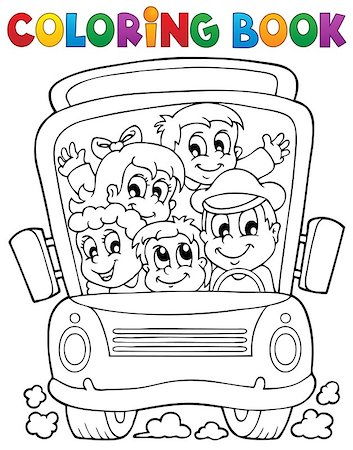 Coloring book school bus theme 1 - eps10 vector illustration. Stock Photo - Budget Royalty-Free & Subscription, Code: 400-07035601