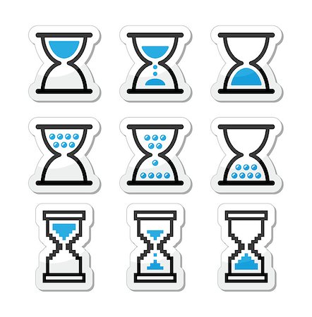 Differnt sandglass black and blue labels isolated on white Stock Photo - Budget Royalty-Free & Subscription, Code: 400-07036940