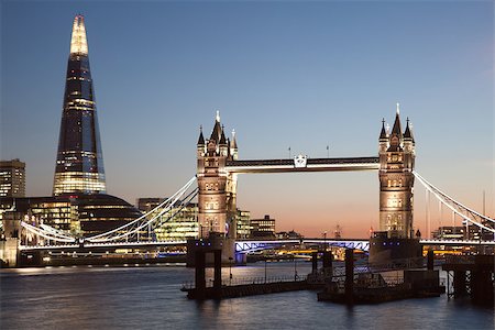 London Tower Bridge and The Shard at night Stock Photo - Budget Royalty-Free & Subscription, Code: 400-07038492