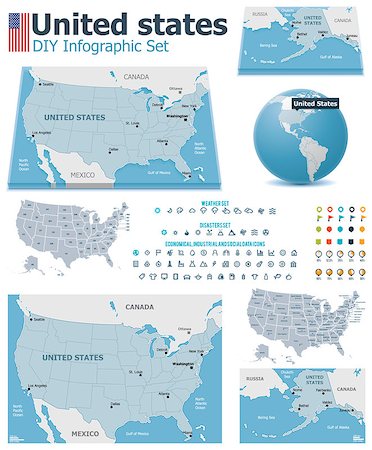 Set of the political USA maps, markers and symbols for infographic Stock Photo - Budget Royalty-Free & Subscription, Code: 400-07038717