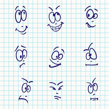 essl (artist) - Emotion, vector set of nine face on notebook paper Stock Photo - Budget Royalty-Free & Subscription, Code: 400-07039370