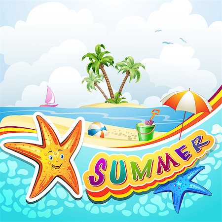 Summer beach with starfish and toys Stock Photo - Budget Royalty-Free & Subscription, Code: 400-07039566