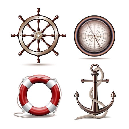 Set of marine symbols on white background. Vector Illustration. Stock Photo - Budget Royalty-Free & Subscription, Code: 400-07032716