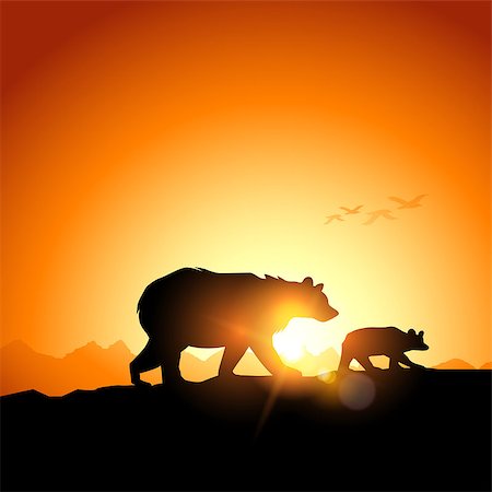 roam - Wild Bears silhouetted against a sunset in the mountains. Stock Photo - Budget Royalty-Free & Subscription, Code: 400-07032887