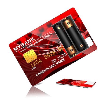 simsearch:400-05133703,k - Red Credit Card with two Batteries, Isolated on White. 3D Render. Business Concept. Stock Photo - Budget Royalty-Free & Subscription, Code: 400-07032987