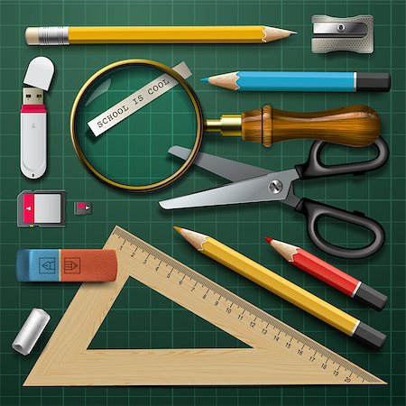 pencil crayon - Colorful school supplies, vector Eps10 illustration. Foto de stock - Super Valor sin royalties y Suscripción, Código: 400-07033090