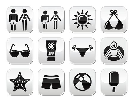 Beach, travel grey square buttons set - family, sunbathing, swimming Stock Photo - Budget Royalty-Free & Subscription, Code: 400-07033259