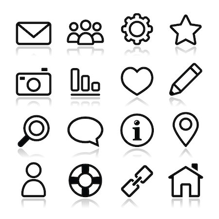 favorite - Glossy black icons for web navigation isolated on white Stock Photo - Budget Royalty-Free & Subscription, Code: 400-07033740