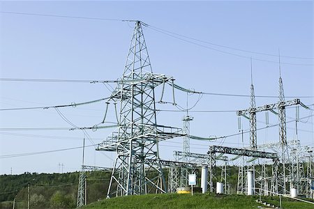 Towers of high voltage transmission lines and other electrical engineering equipment Photographie de stock - Aubaine LD & Abonnement, Code: 400-07044826