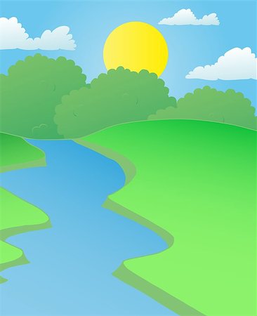 environmental theme - Landscape river in summer - vector illustration. Stock Photo - Budget Royalty-Free & Subscription, Code: 400-07045394