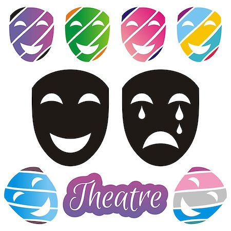 Set of black and colorful theatrical mask on white background Stock Photo - Budget Royalty-Free & Subscription, Code: 400-07045648