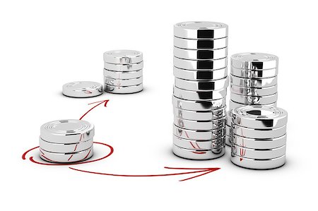 portfolio - Stack of generic coins over white background with arrows pointing the highest pile. Conceptual image for money investment Stock Photo - Budget Royalty-Free & Subscription, Code: 400-07045988