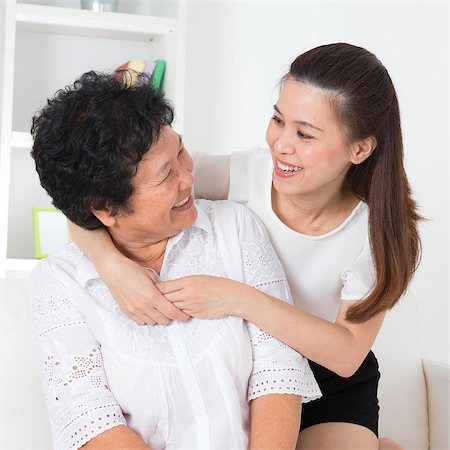 elder care - Senior woman and daughter. Happy Asian family senior mother and adult offspring having fun time at home. Stock Photo - Budget Royalty-Free & Subscription, Code: 400-07046771