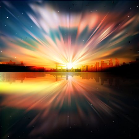 abstract nature background with sunrise stars and silhouette of London Stock Photo - Budget Royalty-Free & Subscription, Code: 400-07047374