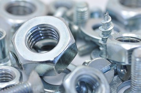 simsearch:400-05240852,k - Pile of galvanized steel bolts, nuts and washers Stock Photo - Budget Royalty-Free & Subscription, Code: 400-07047724