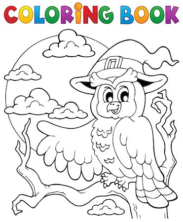 simsearch:400-05686860,k - Coloring book Halloween owl 1 - eps10 vector illustration. Stock Photo - Budget Royalty-Free & Subscription, Code: 400-07048105