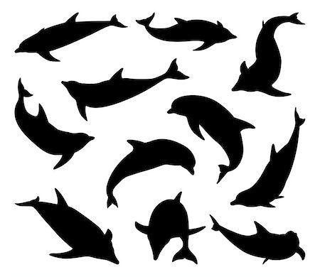 fish clip art to color - A set of dolphin silhouettes in various positions and from different angles Stock Photo - Budget Royalty-Free & Subscription, Code: 400-07048180